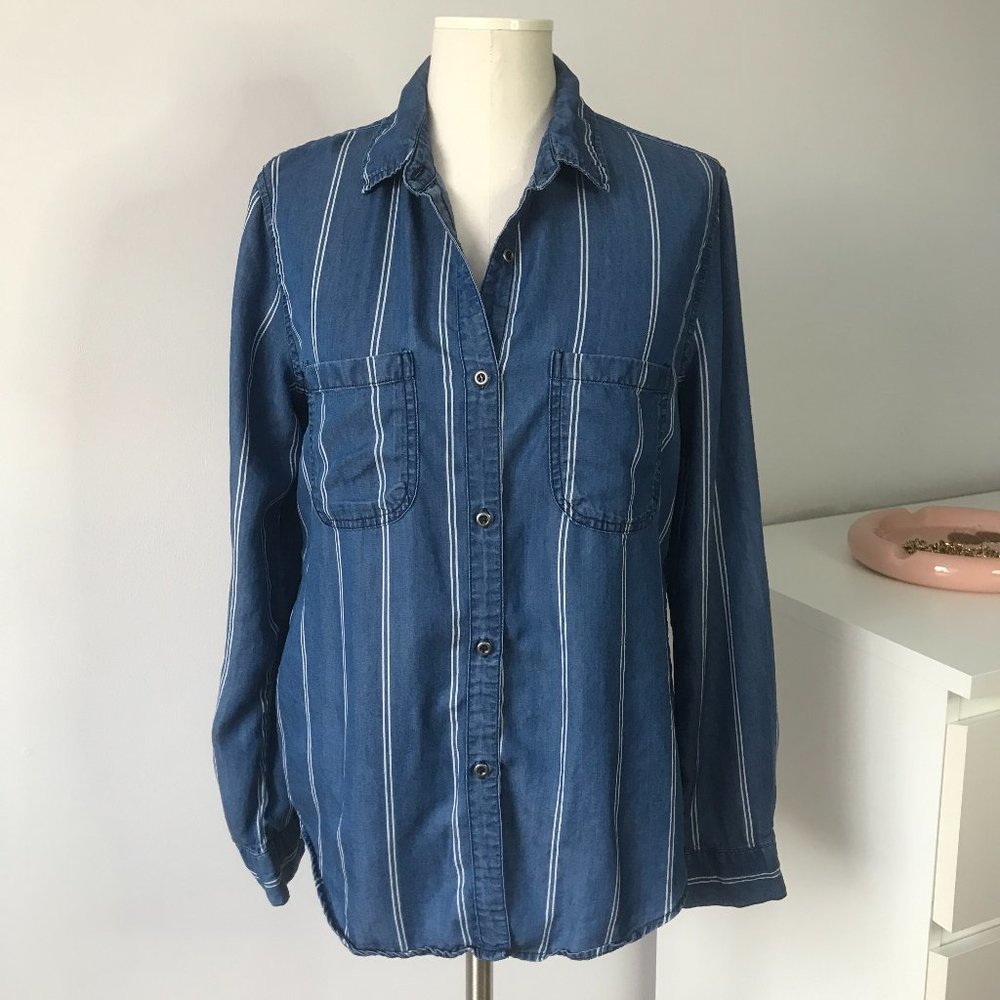 Blue White Striped Button Down Blouse